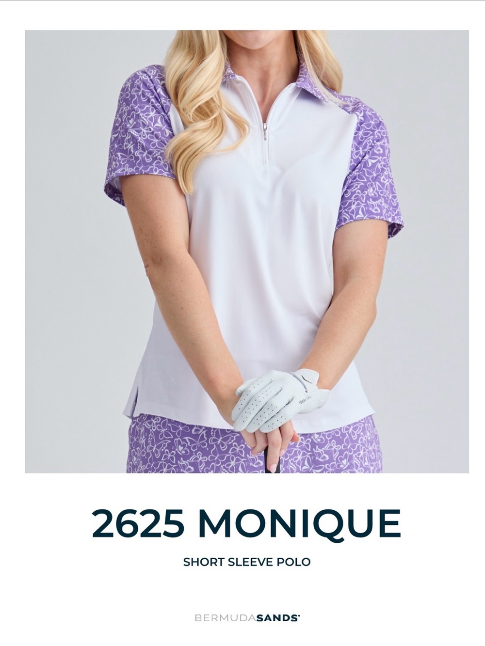 Bermuda Sands Monique Short Sleeve Polo - Lavender/White butterfly print